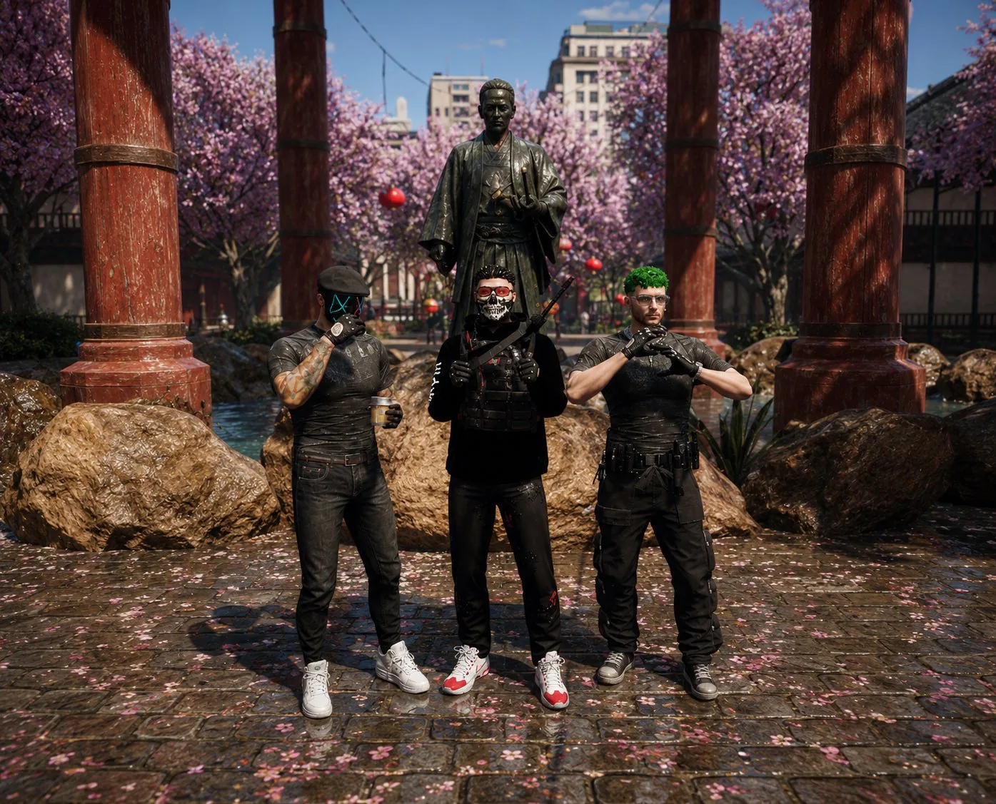 Three players in the gardens